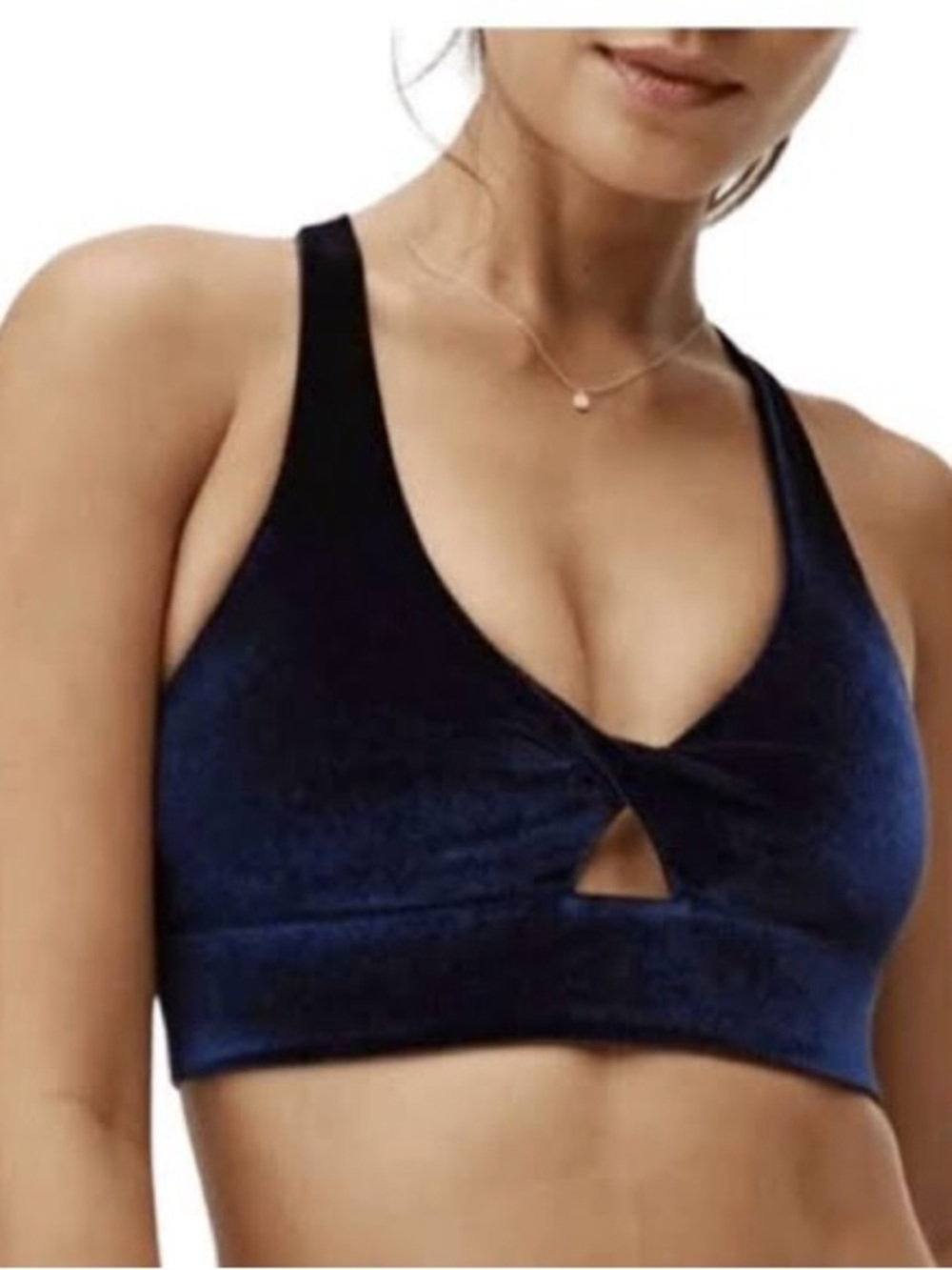 Fabletics Oasis Twist Front Dark Blue Velour Sports Bra XL Pullover
